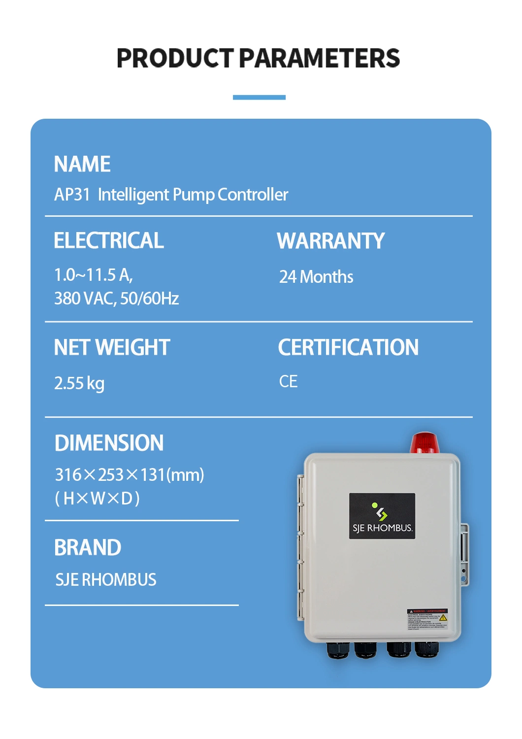 Intelligent Pump Controller for Sewage Pump Control, Three Phase Simplex, 380VAC, Full Pump Protection Function, High Level Alarm, Weekly Exerciser